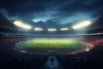 Football stadium night View with rain