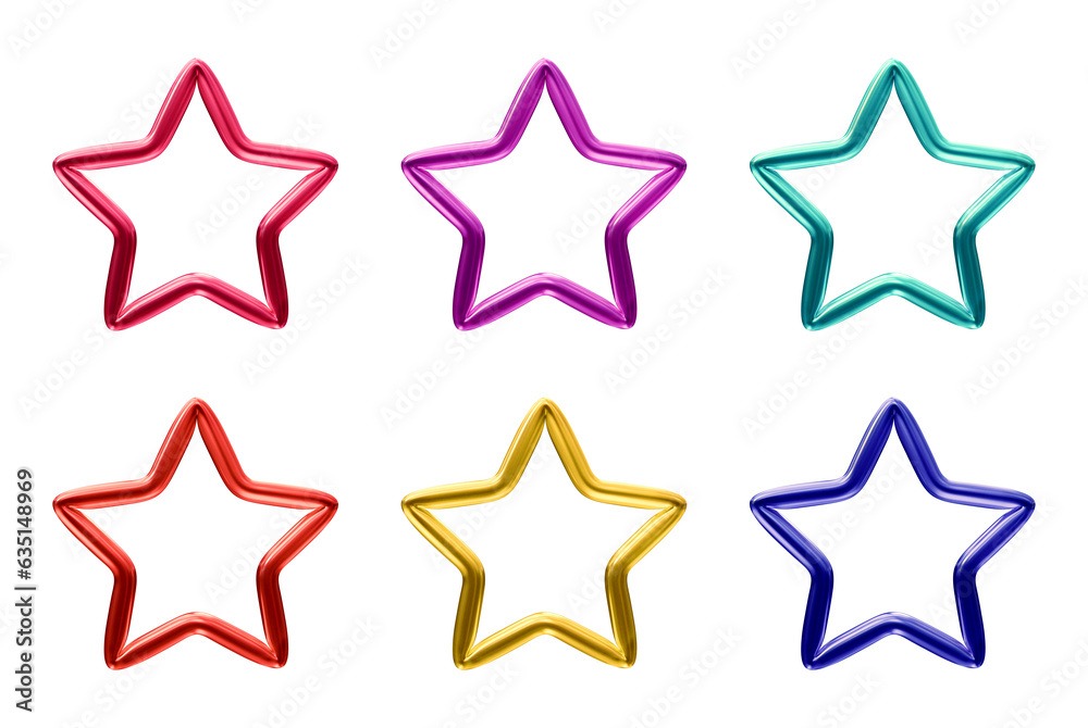 Poster set of star shape icon symbol isolated on transparent background in 3d rendering.