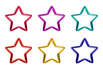 Set of star shape icon symbol isolated on transparent background in 3d rendering.