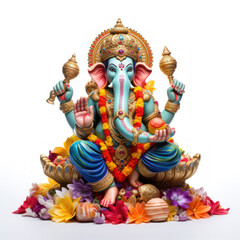 Colorful and decorative lord ganesha sculpture. Concept of Lord ganesha festival. - obrazy, fototapety, plakaty
