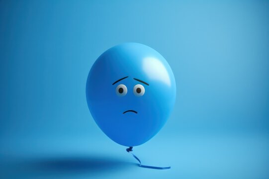 sad face on blue balloon illustration. Blue Monday concept.