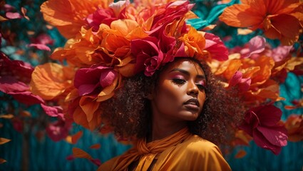 A woman wearing a flower crown on her head