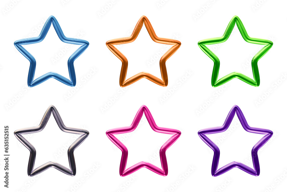 Poster set of star shape icon symbol isolated on transparent background in 3d rendering.