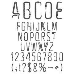 Alphabet, letters, numbers and signs from earthworms, worm. Isolated vector objects on white background.