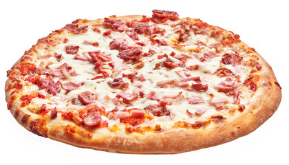  Single italian bacon pizza over white isolated background