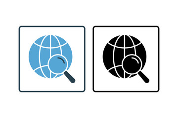Global search icon. Icon related to Search Engine Optimization. suitable for web site design, app, user interfaces. solid icon style. Simple vector design editable