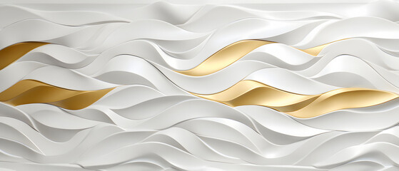 Obraz premium White and Gold Semigloss Wall with Arabesque Tile Wallpaper, Exuding Polished Depth