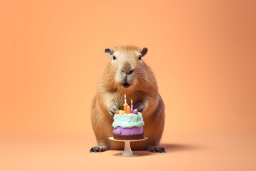 capybara animal birthday atmosphere - obrazy, fototapety, plakaty