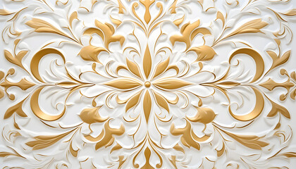 Luxury Semi-Gloss Wall background, elegant white and gold 3d embossed creative pattern