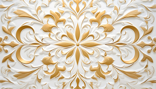 Luxury Semi-Gloss Wall background, elegant white and gold 3d embossed creative pattern