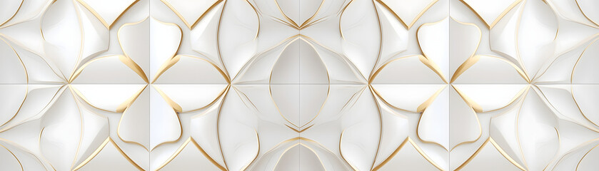 Luxury Semi-Gloss Wall background, elegant white and gold 3d embossed creative pattern, Panoramic