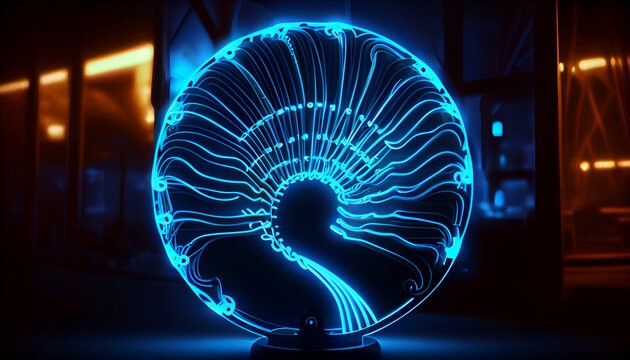 Connection symbol, wifi, blue neon light, digital illustration, Ai generated image