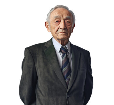 Elder man on transparent background. Generative AI.