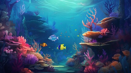 Fototapeta na wymiar Underwater Scene With Reef And Tropical Fish