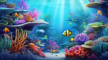 Obraz na płótnie Canvas Underwater Scene With Reef And Tropical Fish