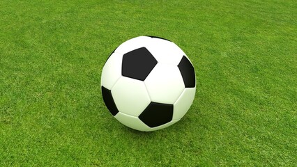 Fototapeta premium Soccer ball on green field. 3d rendering.