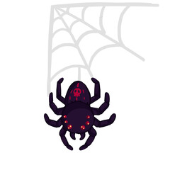  red skull spider hanging on spiderweb, scary spider monster