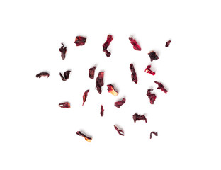 Dry Hibiscus Tea Isolated, Dry Rose Petals, Fruit Red Tea, Karkade Leaves, Dried Herbal Drink, Roselle Petal