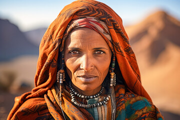 Portrait Of A Traditional Old Berber Woman In The Desert. Ai Generated
