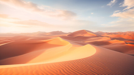 Fototapeta na wymiar Sand Dunes. Desert Landsape At Sunset. Ai Generated 