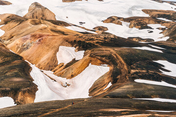 Volcanic mountain during summer on Icelandic highlands at Landmannalaugar, Iceland