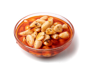 Pickled Garlic, Fermented Garlic Cloves with Red Chili Pepper, Hot Pickle Vegetable, Spices Garlic Cloves
