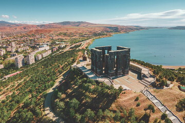 Aerial view - Monument known as Chronicle of Georgia or Stonehenge of Georgia autumn, in Tbilisi, Georgia.