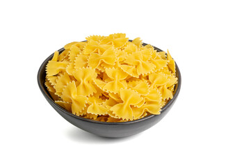 Raw Farfalle Pasta Isolated, Yellow Dry Noodles, Wheat Bow Macaroni, Uncooked Farfalle