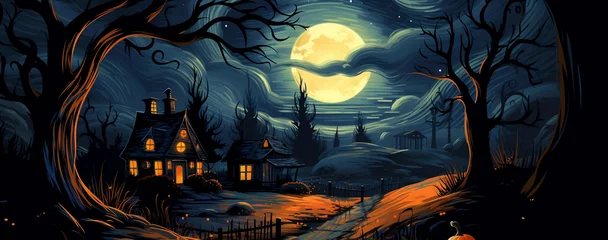 Foto op Plexiglas Haunted house Vector Illustration with swirling blue clouds   Moonlight   Halloween theme © Face Off Design