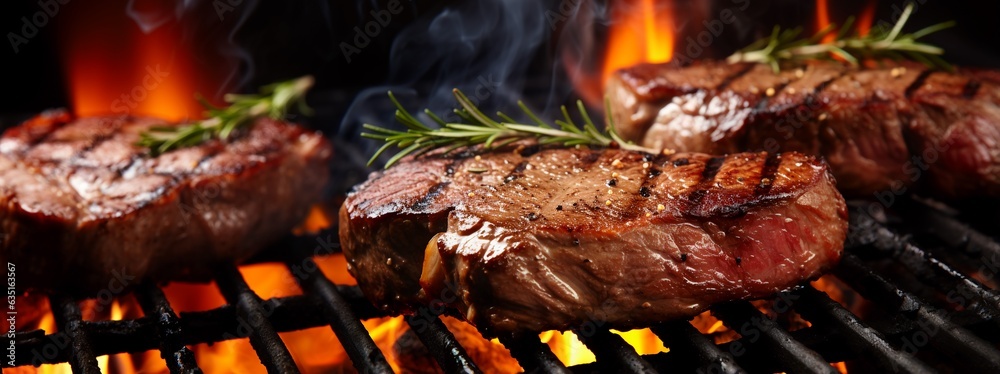 Wall mural beef steaks on the grill