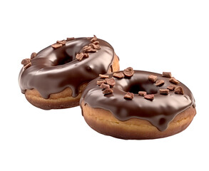 Chocolate donuts close up, on transparent background with png file.