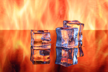 ice cubes on the background of flames, cocktail bar 1