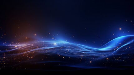 Obraz premium Dark blue wave particle background, copy space, luxury design and banner, Christmas and happy New Year holiday background, post card and greeting Concept, Generated AI
