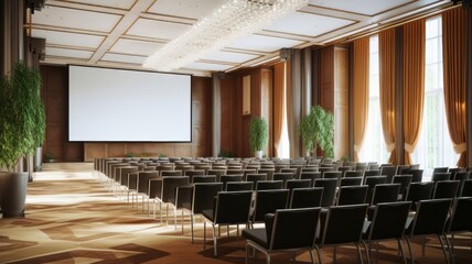 Business seminar and conference event hall. Empty chairs at corporate meeting and presentation event in convention hall. People at seminar and meeting room. Indoor Wedding Venue, Generative AI - 635165172