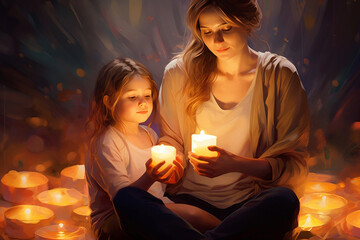 Mothers love, support, protection, Inner flame concert. Metaphoric art