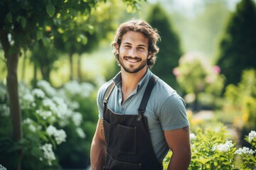 Handsome sporty male gardener smiling in the garden - Powered by Adobe
