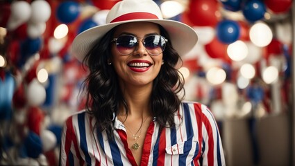 A woman wearing a patriotic striped shirt