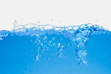 blue water splash macro close up isolated on white background with clipping path