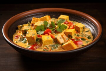 A Bowl of freshly prepared Indian Paneer cheese curry