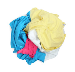Pile of clothes isolated on white, top view
