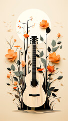 Abstract artwork electric guitar with flowers.