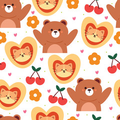 seamless pattern cartoon bear and cat. cute animal wallpaper for textile, gift wrap paper