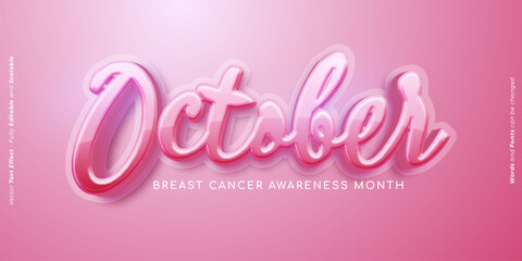 October is breast cancer awareness month background with text effect 3d style