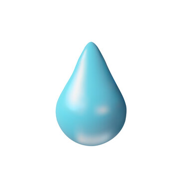 3D render drop water. Realistic raindrop in clay style. Vector illustration about weather forecast. Symbol of wet weather, rain. Blue clean fresh aqua.