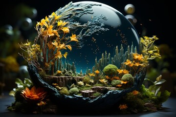 Obraz na płótnie Canvas Global Ecology Globe Round Concept Visualization: Earth's Planet and Environmental Sustainability in an Interconnected Ecosystem of Nature Conservation, Green Climate Change, Biodiversity Eco-Friendly
