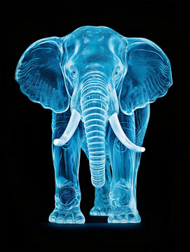 Big African Elephant in the night, infra-red photography, 3D mammal in the style of illusory wallpaper portraits, wildlife holographic animal in x-ray art 
