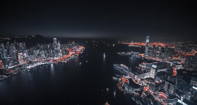 Night city landscape in drone aerial view