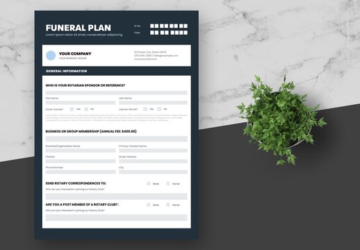 Blue Black Funeral Plan Registration Form