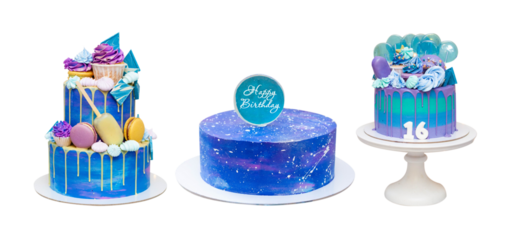 Blue, purple and green Birthday cake for a sixteen years old teenager. Sweet sixteen celebration