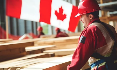 Foto op Plexiglas Labor Day Canada flag and worker group photo .generative AI © Creativexpresss